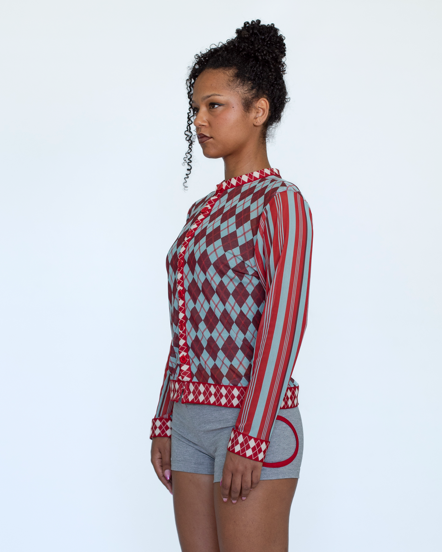 ARGYLE MESH CARDIGAN