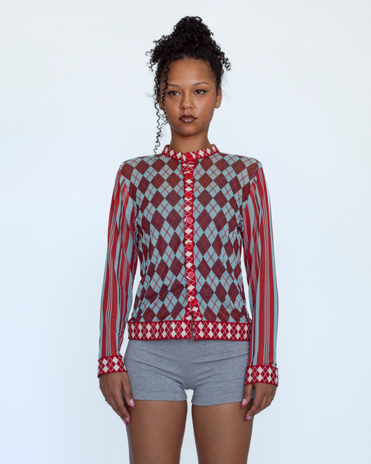 ARGYLE MESH CARDIGAN