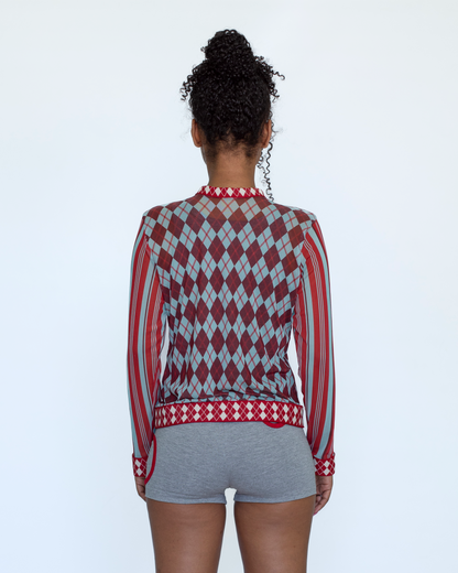 ARGYLE MESH CARDIGAN